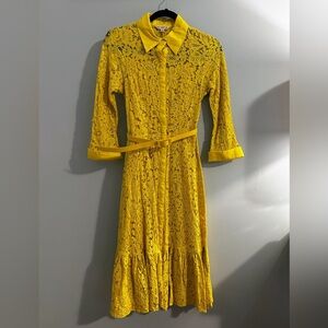 Nanette Lepore Yellow Lace Long Sleeve Dress